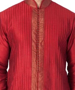 Vastramay Men's Maroon Cotton Silk Blend Kurta And Pyjama Set