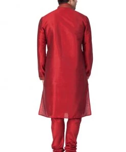 Vastramay Men's Maroon Cotton Silk Blend Kurta And Pyjama Set