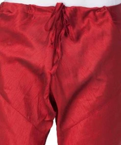 Vastramay Men's Maroon Cotton Silk Blend Kurta And Pyjama Set