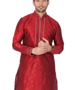 Vastramay Men's Maroon Silk Blend Kurta