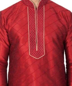 Vastramay Men's Maroon Silk Blend Kurta