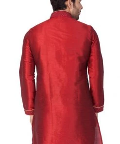 Vastramay Men's Maroon Silk Blend Kurta