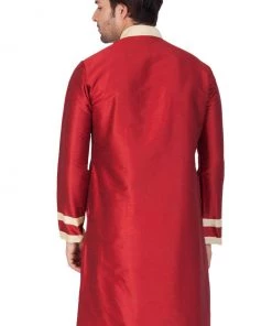 Vastramay Men's Maroon Silk Blend Kurta