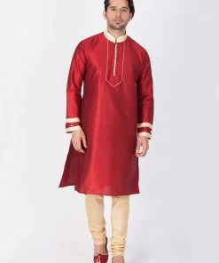 Vastramay Buy 1 Get 1 Men's Maroon Silk Blend Kurta And Pyjama Set