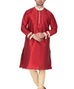 Vastramay Men's Maroon Silk Blend Kurta