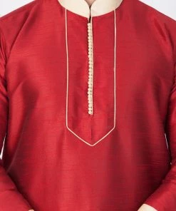 Vastramay Buy 1 Get 1 Men's Maroon Silk Blend Kurta And Pyjama Set