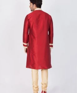 Vastramay Buy 1 Get 1 Men's Maroon Silk Blend Kurta And Pyjama Set