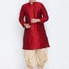 Vastramay Men's Maroon Silk Blend Sherwani Set