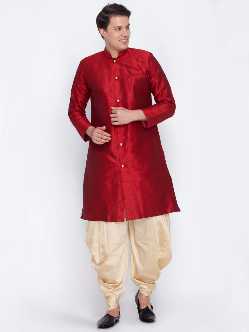 Vastramay Men's Maroon Silk Blend Sherwani Set 3 Vastramay Men's Maroon Silk Blend Sherwani Set