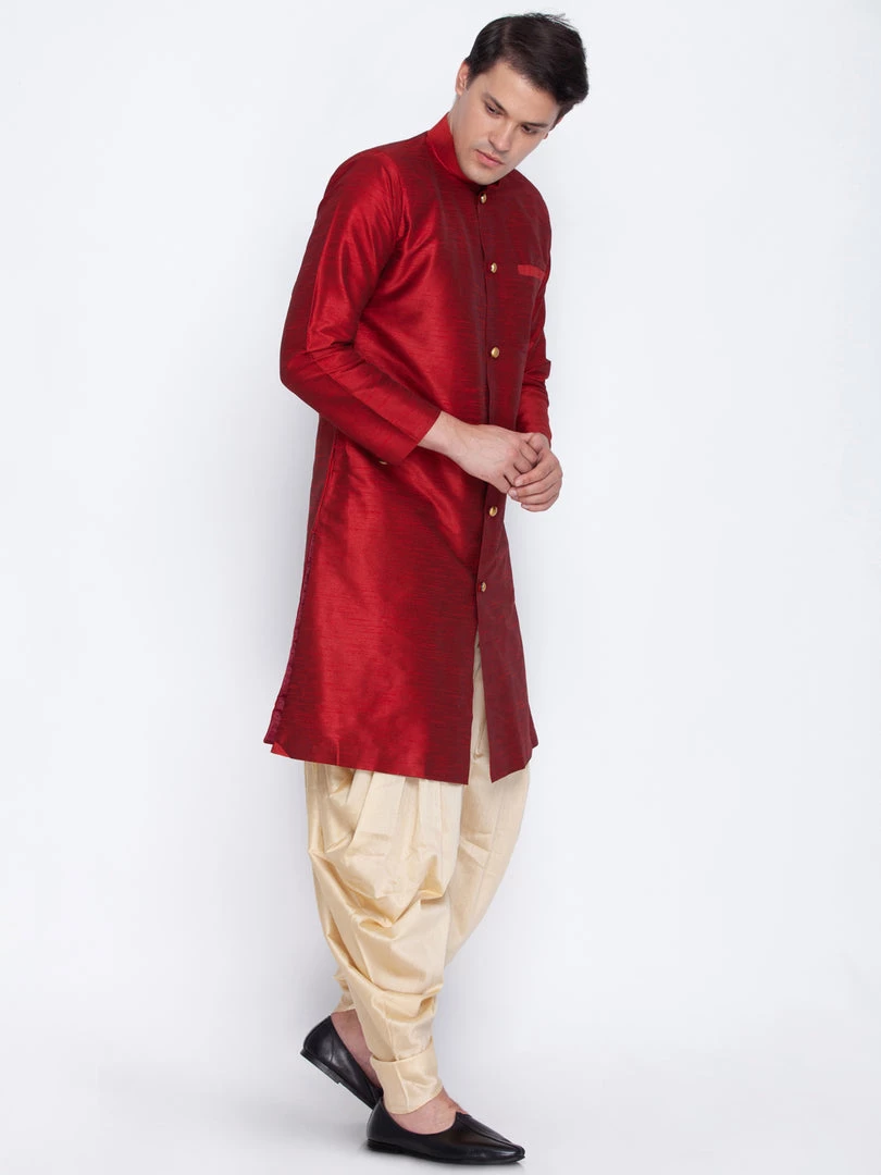 Vastramay Men's Maroon Silk Blend Sherwani Set 4 Vastramay Men's Maroon Silk Blend Sherwani Set