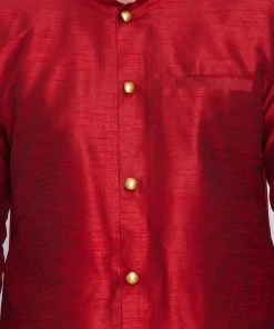Vastramay Men's Maroon Silk Blend Sherwani Set 11 Vastramay Men's Maroon Silk Blend Sherwani Set