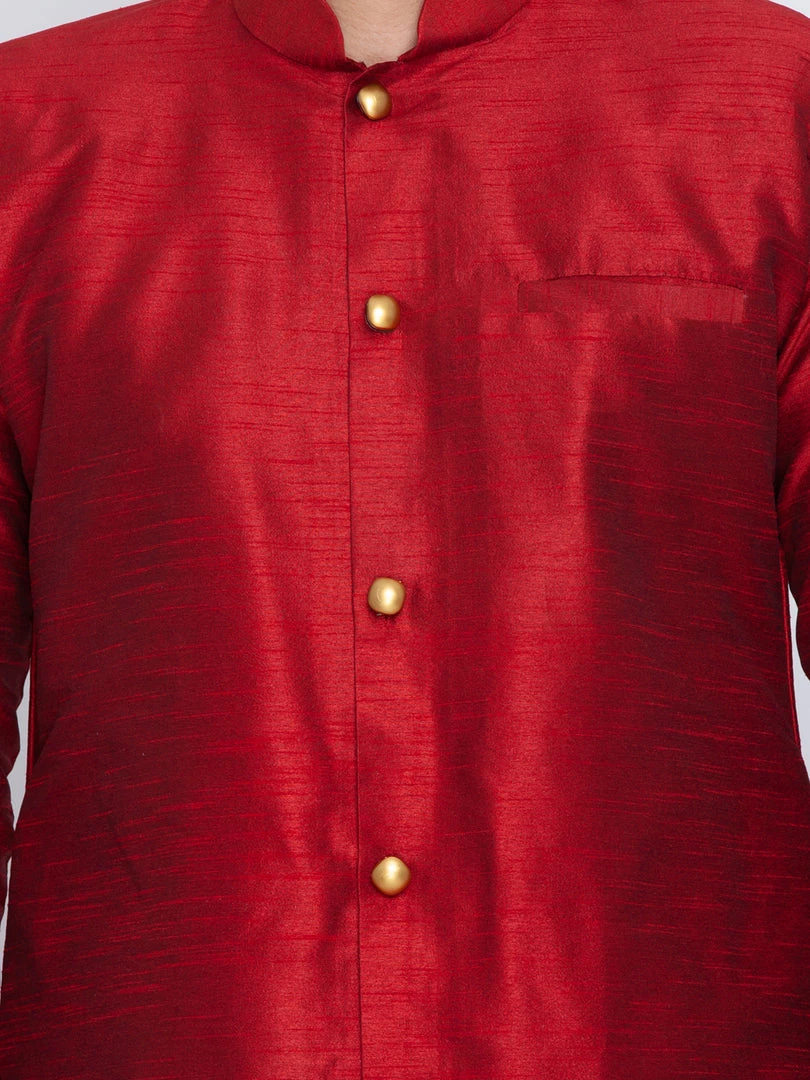 Vastramay Men's Maroon Silk Blend Sherwani Set 6 Vastramay Men's Maroon Silk Blend Sherwani Set