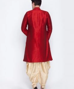 Vastramay Men's Maroon Silk Blend Sherwani Set 10 Vastramay Men's Maroon Silk Blend Sherwani Set