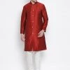 Vastramay Men's Maroon Silk Blend Kurta And Pyjama Set
