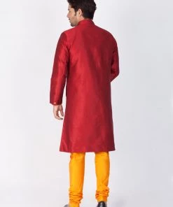Vastramay Men's Maroon Silk Blend Sherwani Set