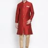 Vastramay Men's Maroon Silk Blend Kurta And Pyjama Set