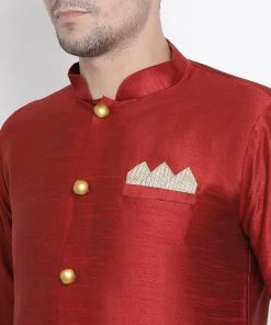 Vastramay Men's Maroon Silk Blend Kurta And Pyjama Set