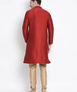 Vastramay Men's Maroon Silk Blend Kurta And Pyjama Set