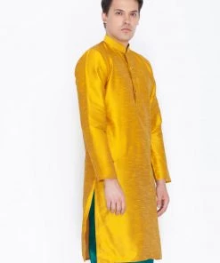 Vastramay Men's Gold Cotton Silk Blend Kurta
