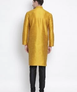 VASTRAMAY Men's Yellow Cotton Silk Blend Kurta And Pyjama Set