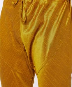VASTRAMAY Men's Mustard Solid Silk Blend Kurta Pyjama Set