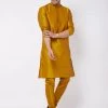 VASTRAMAY Men's Mustard Solid Silk Blend Kurta Pyjama Set