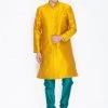 Vastramay Men's Mustard Silk Blend Sherwani Set