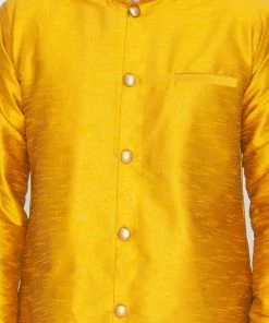 Vastramay Men's Mustard Silk Blend Sherwani Set 11 Vastramay Men's Mustard Silk Blend Sherwani Set