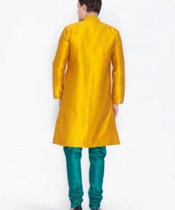 Vastramay Men's Mustard Silk Blend Sherwani Set 10 Vastramay Men's Mustard Silk Blend Sherwani Set