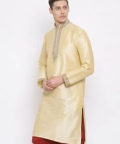 Vastramay Men's Gold Silk Blend Kurta Buy 1 Get 1