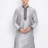 Vastramay Men's Grey Silk Blend Kurta