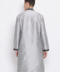 Vastramay Men's Grey Silk Blend Kurta