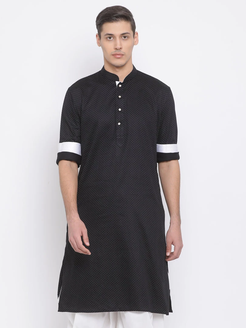 Vastramay Men's Black Cotton Satin Blend Kurta 3 Vastramay Men's Black Cotton Satin Blend Kurta
