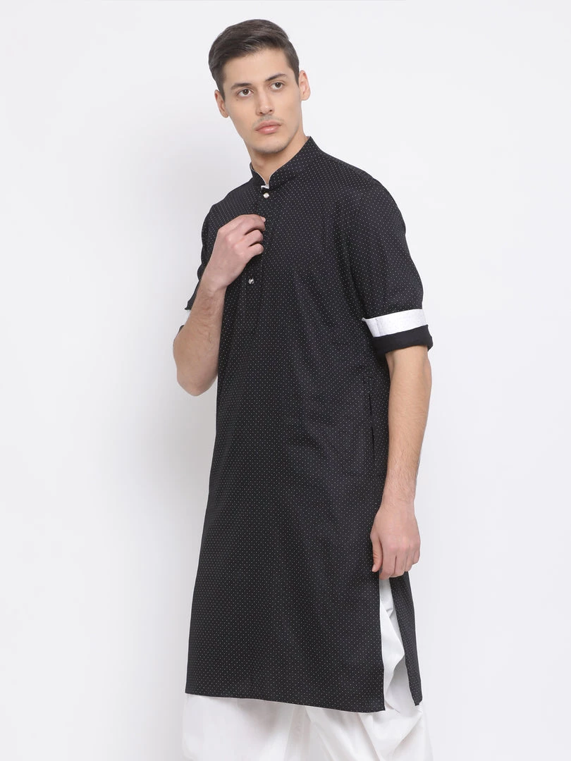 Vastramay Men's Black Cotton Satin Blend Kurta 4 Vastramay Men's Black Cotton Satin Blend Kurta