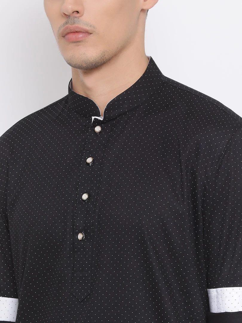 Vastramay Men's Black Cotton Satin Blend Kurta 6 Vastramay Men's Black Cotton Satin Blend Kurta