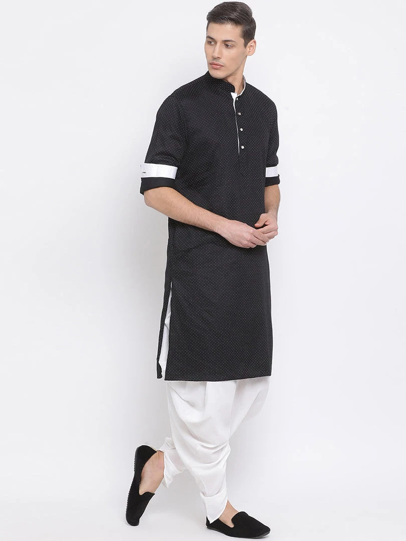 Vastramay Men's Black Cotton Satin Blend Kurta 7 Vastramay Men's Black Cotton Satin Blend Kurta