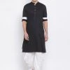 Vastramay Men's Black Cotton Satin Blend Kurta And Dhoti Set