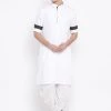 Vastramay Men's White Cotton Satin Blend Kurta And Dhoti Set
