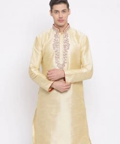 Vastramay Men's Gold Kurta Buy 1 Get 1