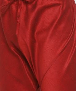 VASTRAMAY Men's Gold Silk Blend Kurta And Maroon Pyjama Set 12 VASTRAMAY Men's Gold Silk Blend Kurta And Maroon Pyjama Set