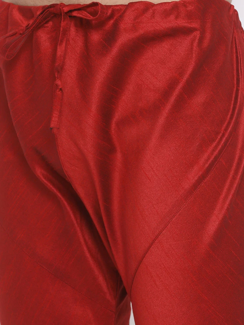 VASTRAMAY Men's Gold Silk Blend Kurta And Maroon Pyjama Set 7 VASTRAMAY Men's Gold Silk Blend Kurta And Maroon Pyjama Set