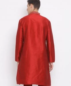 Vastramay Men's Maroon Cotton Silk Blend Kurta