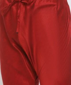 VASTRAMAY Men's Maroon Silk Blend Kurta And Maroon Pyjama Set Kurta Sets