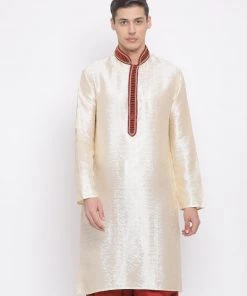Vastramay Men's Gold Cotton Silk Blend Kurta