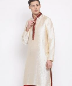 Vastramay Men's Gold Cotton Silk Blend Kurta