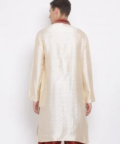 Vastramay Men's Gold Cotton Silk Blend Kurta