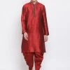 Dhoti Kurta Sets VASTRAMAY Men's Maroon Silk Blend Kurta And Maroon Dhoti Set