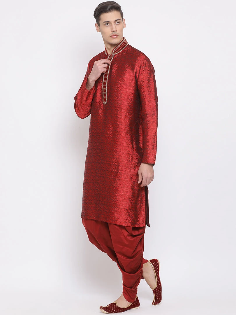 Dhoti Kurta Sets VASTRAMAY Men's Maroon Silk Blend Kurta And Maroon Dhoti Set 4 Dhoti Kurta Sets VASTRAMAY Men's Maroon Silk Blend Kurta And Maroon Dhoti Set