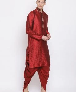 Dhoti Kurta Sets VASTRAMAY Men's Maroon Silk Blend Kurta And Maroon Dhoti Set 11 Dhoti Kurta Sets VASTRAMAY Men's Maroon Silk Blend Kurta And Maroon Dhoti Set