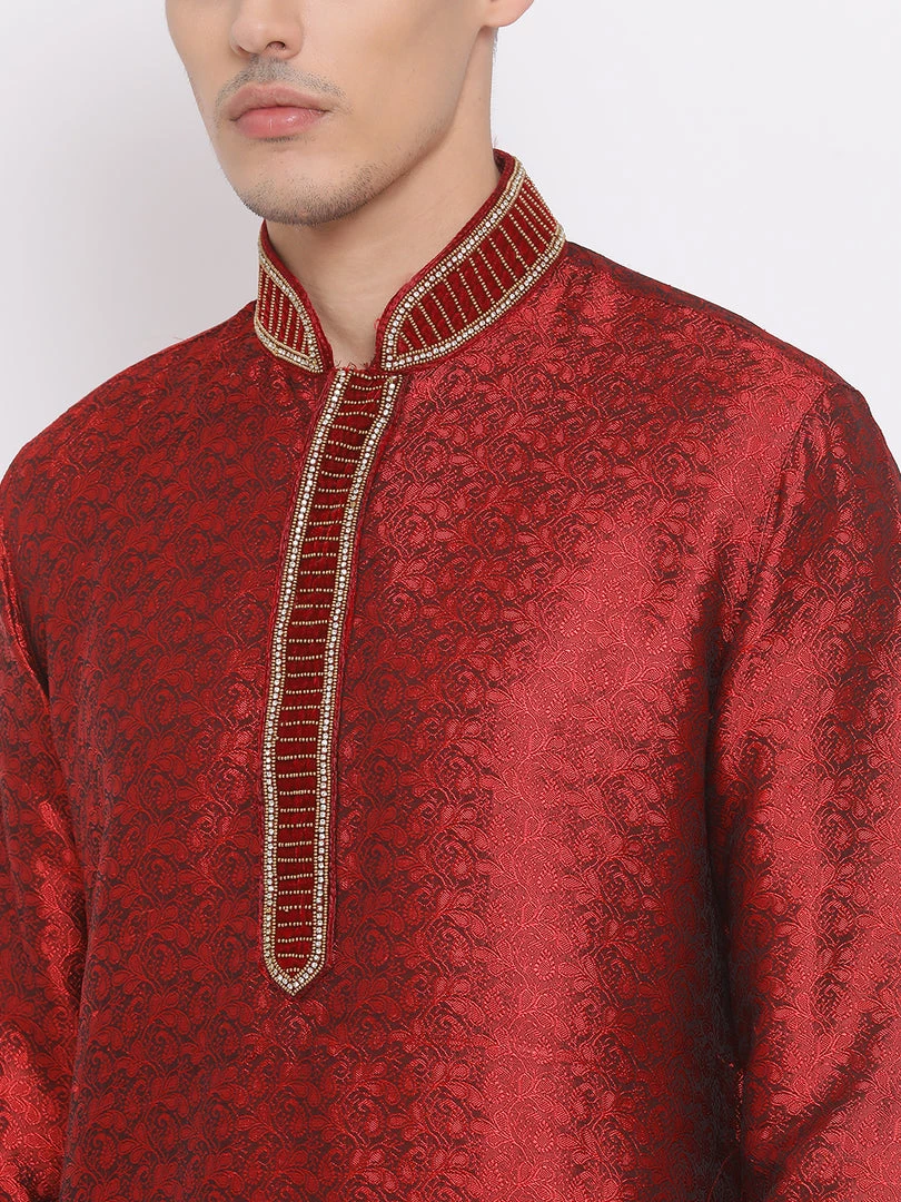 Dhoti Kurta Sets VASTRAMAY Men's Maroon Silk Blend Kurta And Maroon Dhoti Set 7 Dhoti Kurta Sets VASTRAMAY Men's Maroon Silk Blend Kurta And Maroon Dhoti Set